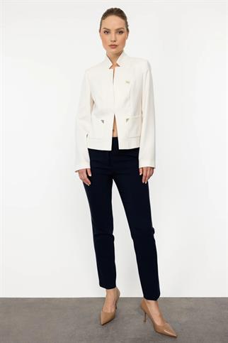 Dik Yaka Cepli Ekru Kadın Ceket 5146-2Y4