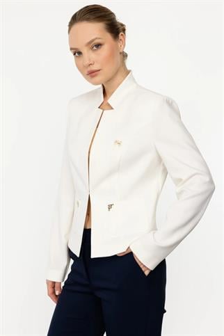 Dik Yaka Cepli Ekru Kadın Ceket 5146-2Y4