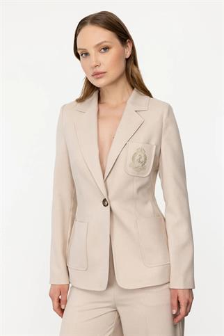 Göğsü Arma Detaylı Torba Cepli Kum Kadın Ceket 5150-2Y4