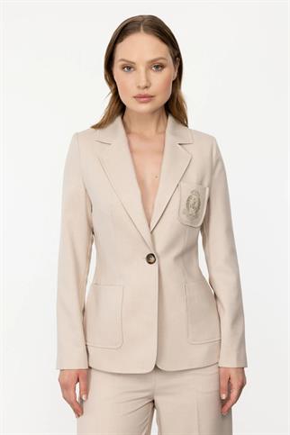 Göğsü Arma Detaylı Torba Cepli Kum Kadın Ceket 5150-2Y4