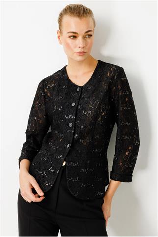 Pul Detaylı Taş Düğmeli Siyah Kadın Ceket 5182-2Y4