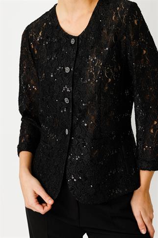 Pul Detaylı Taş Düğmeli Siyah Kadın Ceket 5182-2Y4