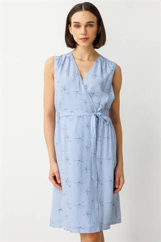 ÇİZGİLİ DESENLİ MAVİ KADIN ELBİSE  5214-2Y5