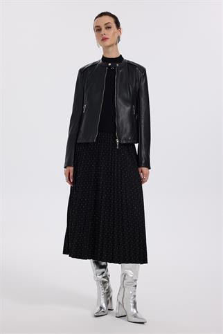 Ekol Fermuarlı Dik Yaka Deri Siyah Kadın Mont 6001-2K5