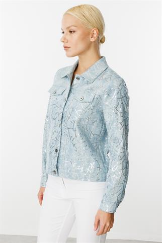 Pul İşlemeli Kot Mavi Kadın Mont  6026-2Y5