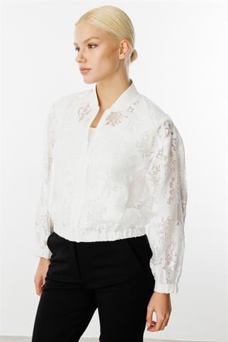 Ekol Yakmalı Organze Ekru Kadın  Mont 6028-2Y5