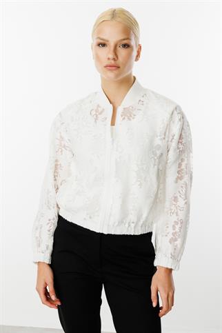 Ekol Yakmalı Organze Ekru Kadın  Mont 6028-2Y5