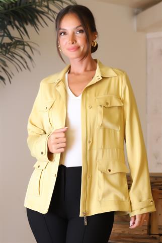 FERUARLI UZUN KOLLU OLİVE KADIN CEKET  6032-2Y4