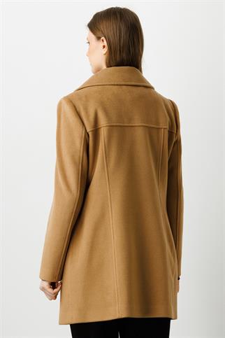 Dik Yaka Fermuarlı Camel Kadın Kaşe Kaban 6305-2K4