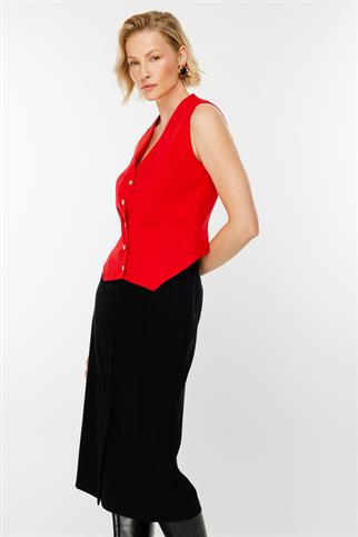 EKOL DÜĞMELİ KIRMIZI KADIN YELEK 6501-2K5