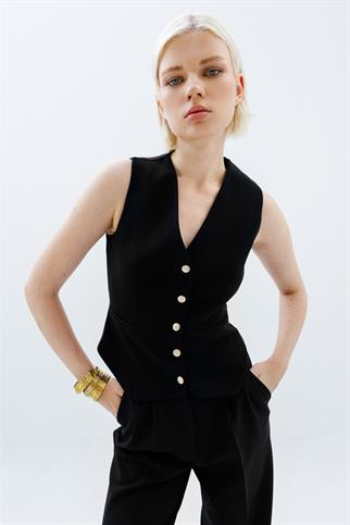 EKOL DÜĞMELİ SİYAH  KADIN YELEK 6501-2K5