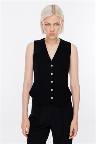 EKOL DÜĞMELİ SİYAH  KADIN YELEK 6501-2K5