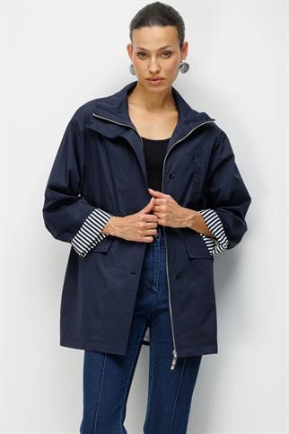 Kapak Cepli Dik Yaka Trençkot Lacivert 7042-2Y6