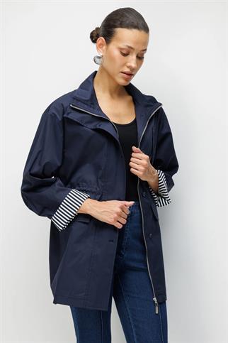 Kapak Cepli Dik Yaka Trençkot Lacivert 7042-2Y6