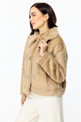 Kancalı Peluş Kakao Kadın Mont 7045-2K5