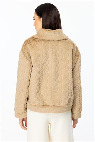 Kancalı Peluş Kakao Kadın Mont 7045-2K5