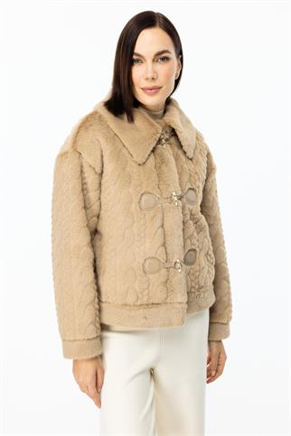 Kancalı Peluş Kakao Kadın Mont 7045-2K5