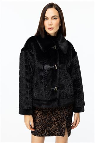 Kancalı Peluş Siyah Kadın Mont 7045-2K5