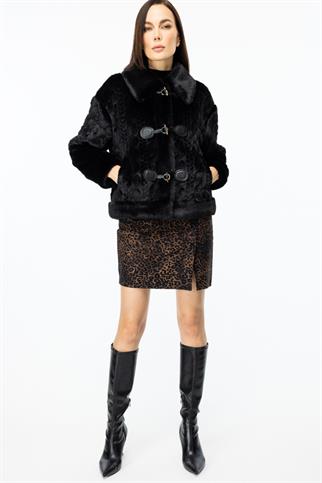 Kancalı Peluş Siyah Kadın Mont 7045-2K5