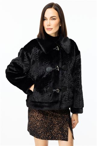 Kancalı Peluş Siyah Kadın Mont 7045-2K5