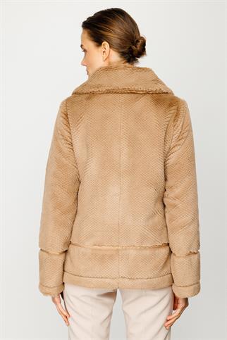 Ekol Çizgi Detaylı Peluş Vizon Kaban 7101-2K5