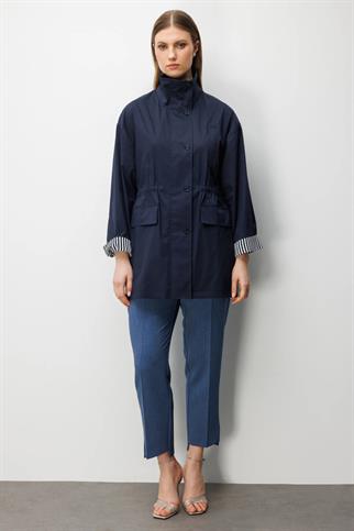 Dik Yaka Kapak Cepli Trenç Lacivert 7542-2Y6