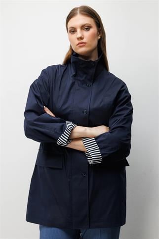 Dik Yaka Kapak Cepli Trenç Lacivert 7542-2Y6