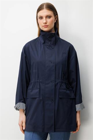 Dik Yaka Kapak Cepli Trenç Lacivert 7542-2Y6