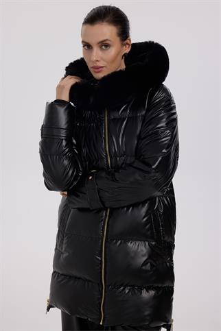 Ekol Kürk Kapüşonlu Platin Şişme Kaban 7545-2K5