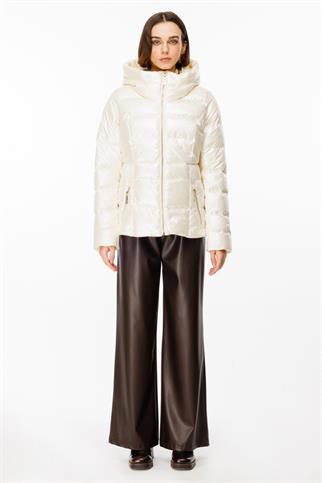 Ekol Cepleri Ve Önü Fermuarlı Şişme Ekru Kaban  7565-2K5