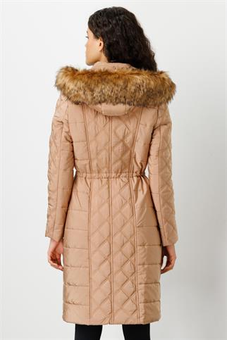 Ekol Kapişonlu Kapitone Kaban Ekru 7591-2K5