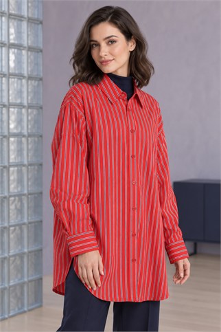 Kadın Kırmızı Lacivert Gömlek 3457-2K7