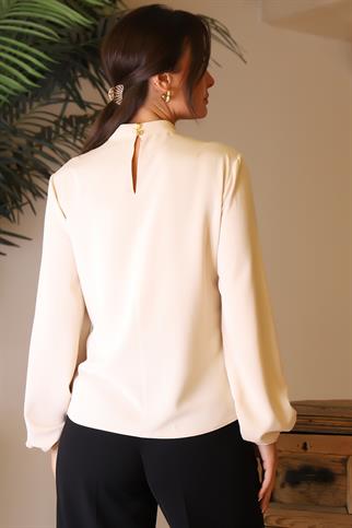 PİLELİ HAKİM YAKA TAŞ KADIN BLUZ  18443-2K5