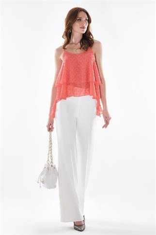 ZİNCİR ASKILI MERCAN KADIN BLUZ  18582-2Y5