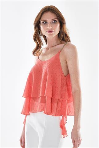 ZİNCİR ASKILI MERCAN KADIN BLUZ  18582-2Y5