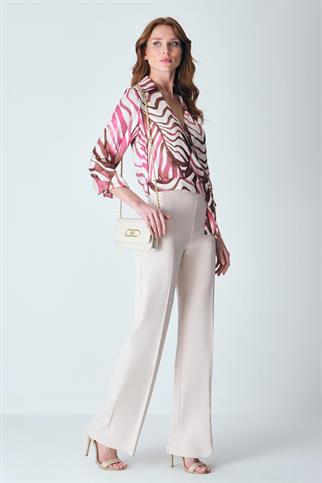 V YAKA BAĞLAMALI PUDRA  KADIN BLUZ 18594-2Y5