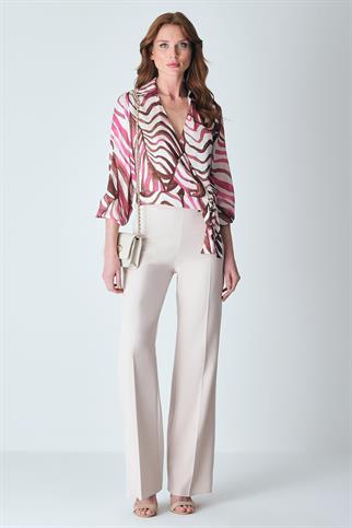 V YAKA BAĞLAMALI PUDRA  KADIN BLUZ 18594-2Y5