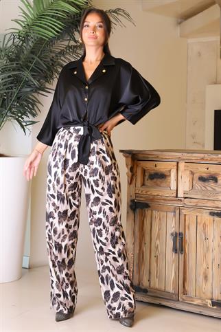 DESENLİ BOL PAÇA BEJ KADIN PANTOLON  42605-2K5