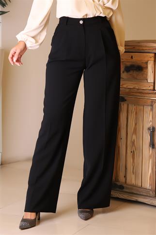 GENİŞ PAÇALI SİYAH KADIN PANTOLON 42631-2K5