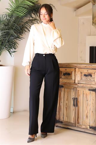 GENİŞ PAÇALI SİYAH KADIN PANTOLON 42631-2K5