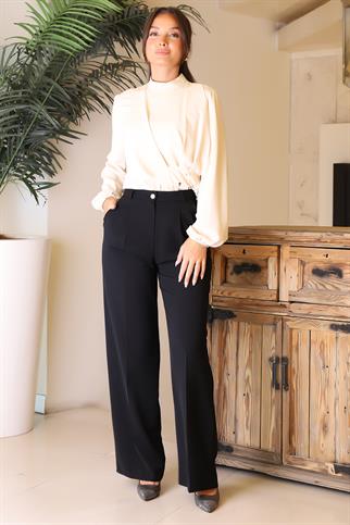 GENİŞ PAÇALI SİYAH KADIN PANTOLON 42631-2K5