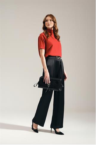 Gold Aksesuarlı Cepli Arkası Lastikli Bol Paça Saten Pantolon 42664-2K5