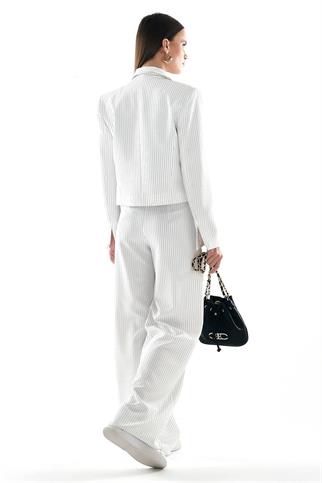 CEPLİ GENİŞ PAÇA BEYAZ KADIN PANTOLON  42735-2Y5