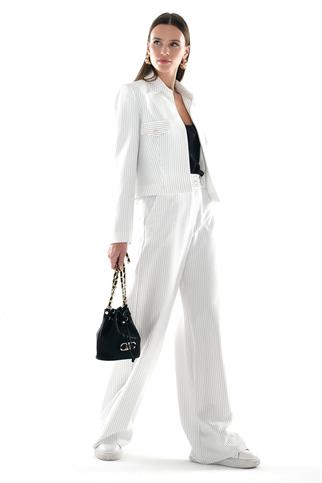 CEPLİ GENİŞ PAÇA BEYAZ KADIN PANTOLON  42735-2Y5