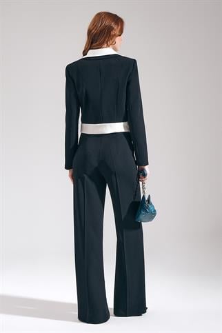 Kruvaze Kapamalı Kısa Siyah Kadın Ceket 62412-2K5