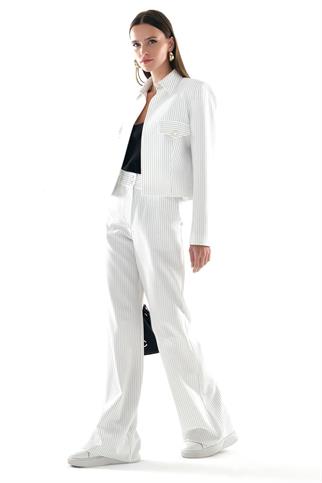 CEP DETAYLI BEYAZ KADIN KLASİK  CEKET  62462-2Y5