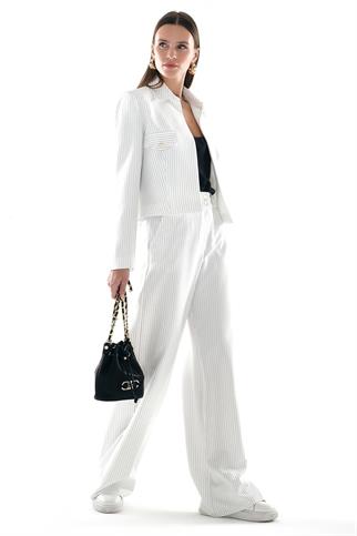 CEP DETAYLI BEYAZ KADIN KLASİK  CEKET  62462-2Y5