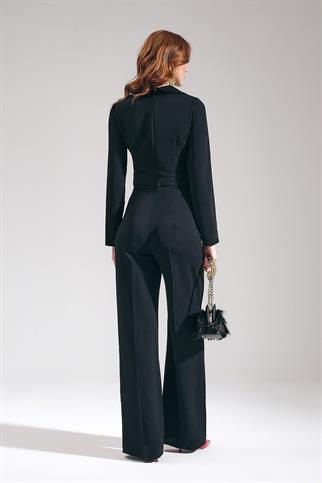 Gold Düğmeli Metal Fermuarlı Siyah Kadın Tulum 72408-2K5