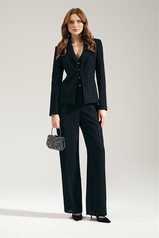 DESENLİ KUMAŞ SİYAH KADIN TAKIM 80059-2K5