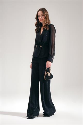 Gold Düğmeli  Simli  Bluz Pantolon Takım 80069-2K5